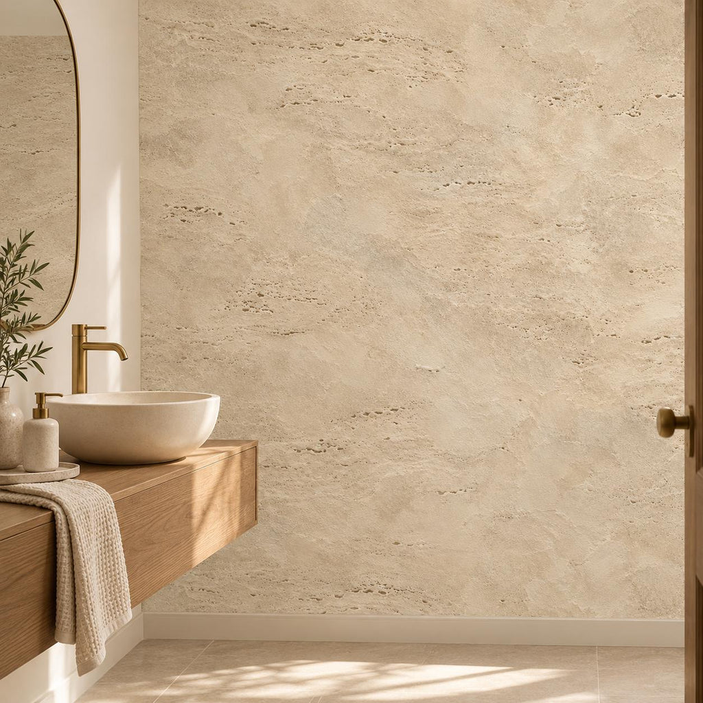 Travertine: powder room wallpaper mockup