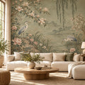 Sage Chinoiserie: cover living room wallpaper mockup