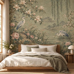Sage Chinoiserie: bedroom wallpaper mockup
