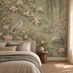 Sage Chinoiserie: guest room wallpaper mockup