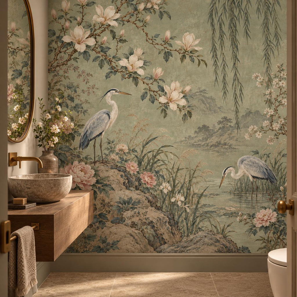 Sage Chinoiserie: powder room wallpaper mockup