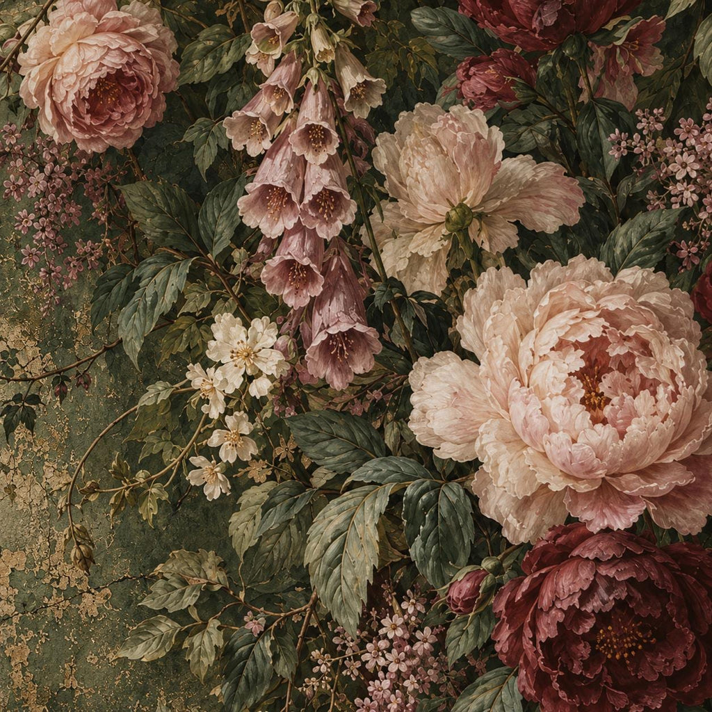 Aged Green Floral: design detail artwork close up