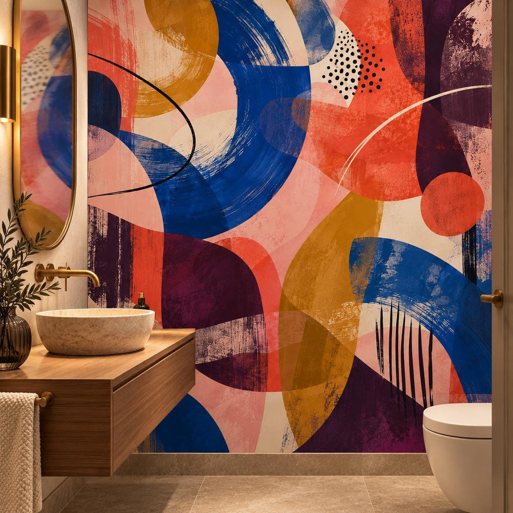 Colorful Abstract: powder room wallpaper mockup