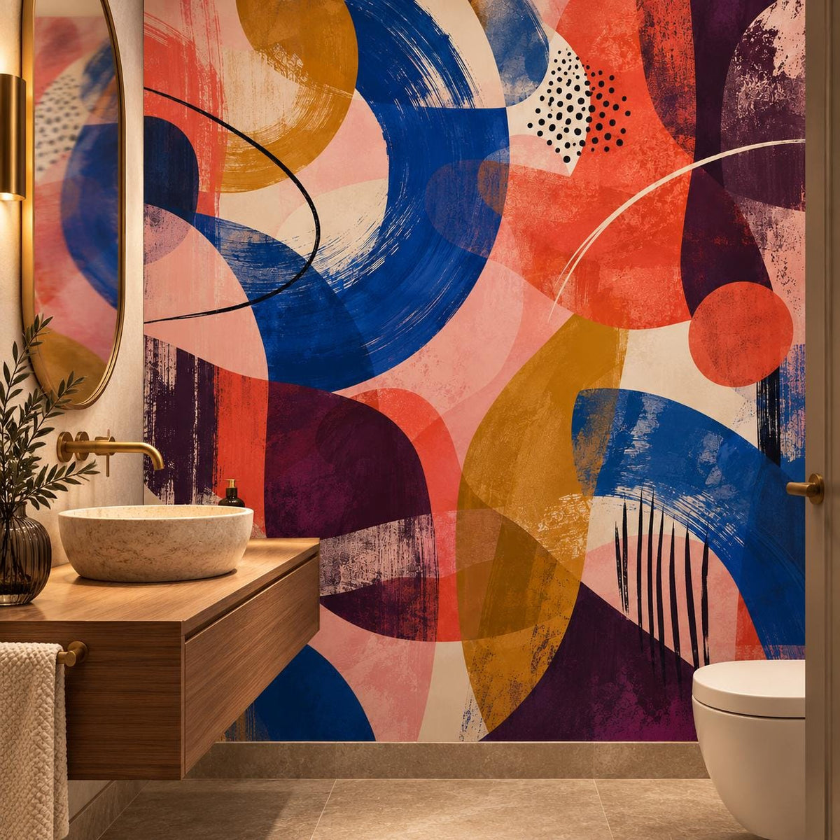Colorful Abstract: powder room wallpaper mockup