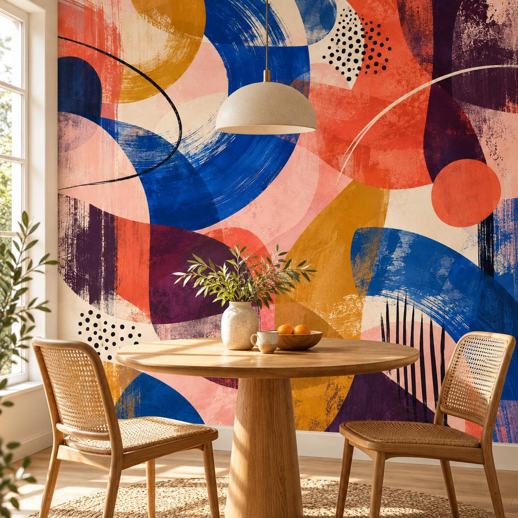 Colorful Abstract: breakfast nook wallpaper mockup